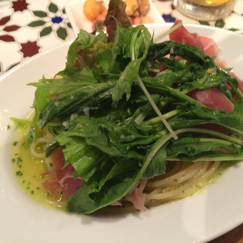 プロシュートのペペロンチーノ(スパッカ・アルバータ・エビス)