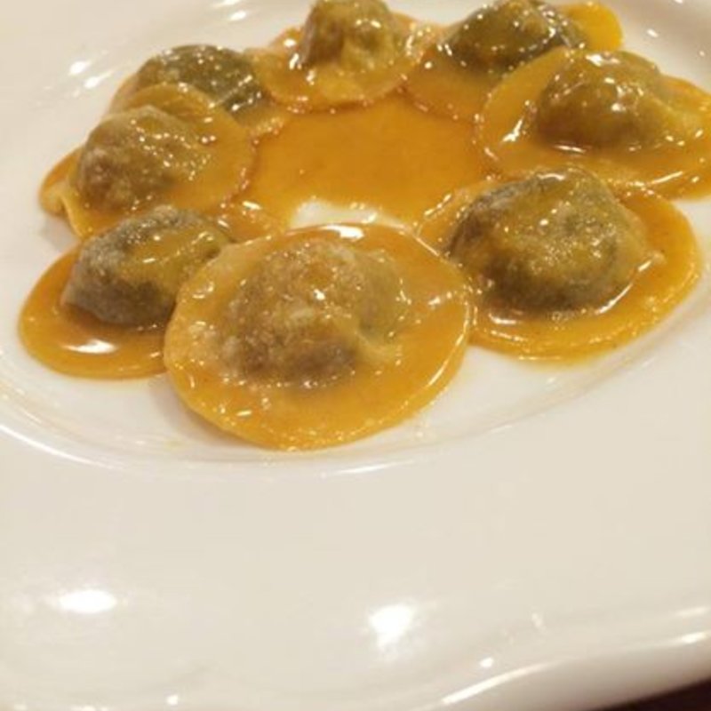 天使の海老 マスカルポーネチーズのラヴィオリ サフランと貝のソース(イル・マニフィコ)