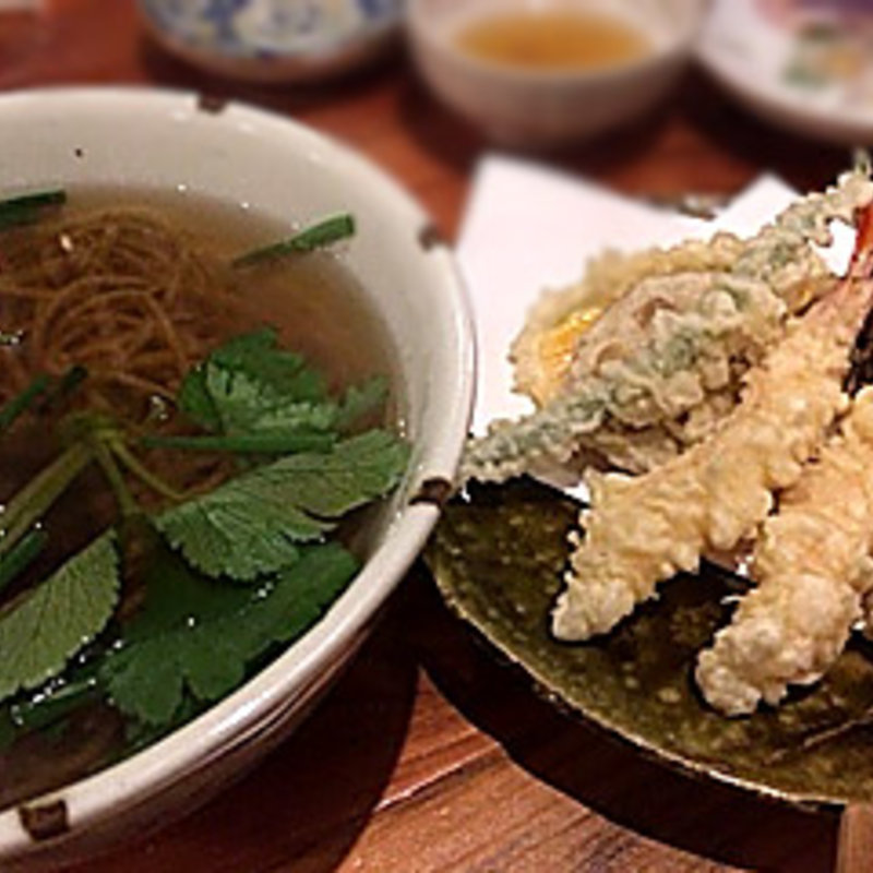 かけ蕎麦と天ぷらの盛り合わせセット(蕎房 猪口屋)