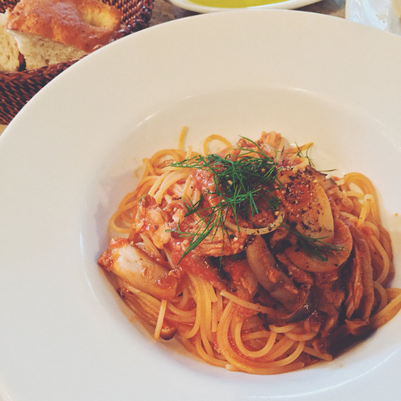 戻りがつおのボスカイオーラ スパゲッティーニ(シクスバイオリエンタルホテル)