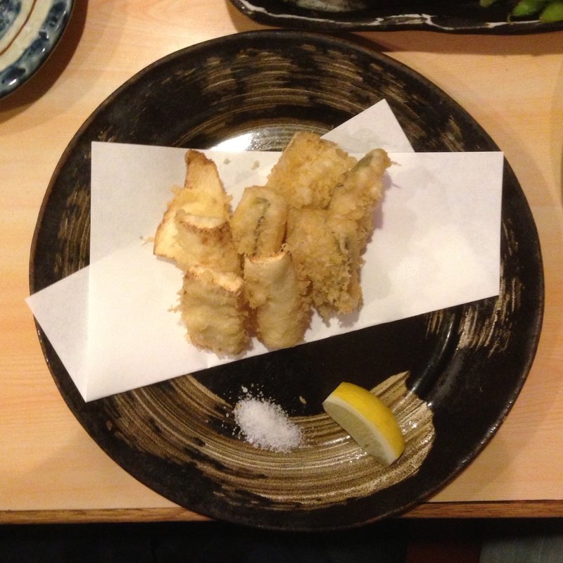 穴子とマコモダケの天ぷら(にしんば)