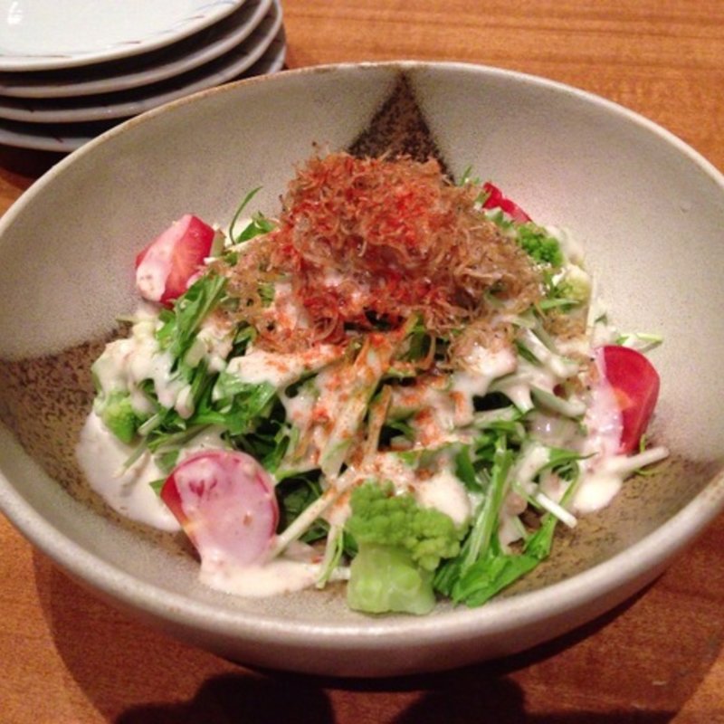 生湯葉と水菜のサラダ(なか川 東風庵)