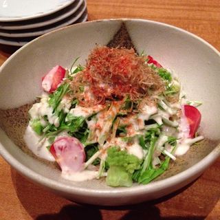 生湯葉と水菜のサラダ(なか川 東風庵)