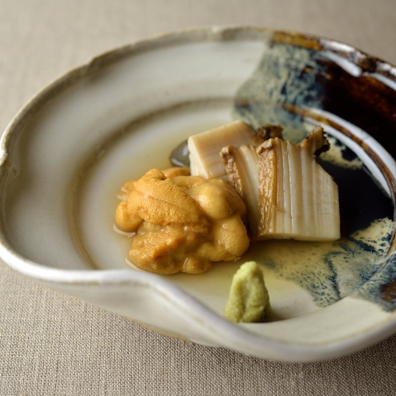 雲丹とアワビの刺身(銀座 喰い切りひら山)