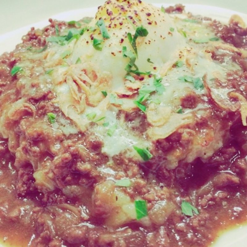 挽肉のカレーソースの焼きリゾット 温玉のせ(HiDE （ヒデ）)