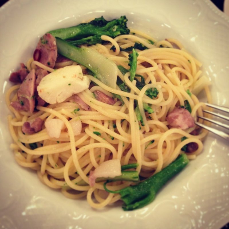 ソーセージとちりめんのパスタ(コンチェルト)