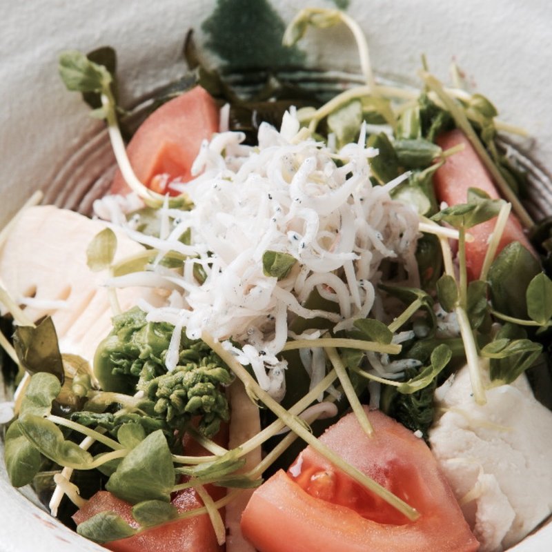 釜揚げシラスと豆腐の秋野菜サラダ(江戸三座)