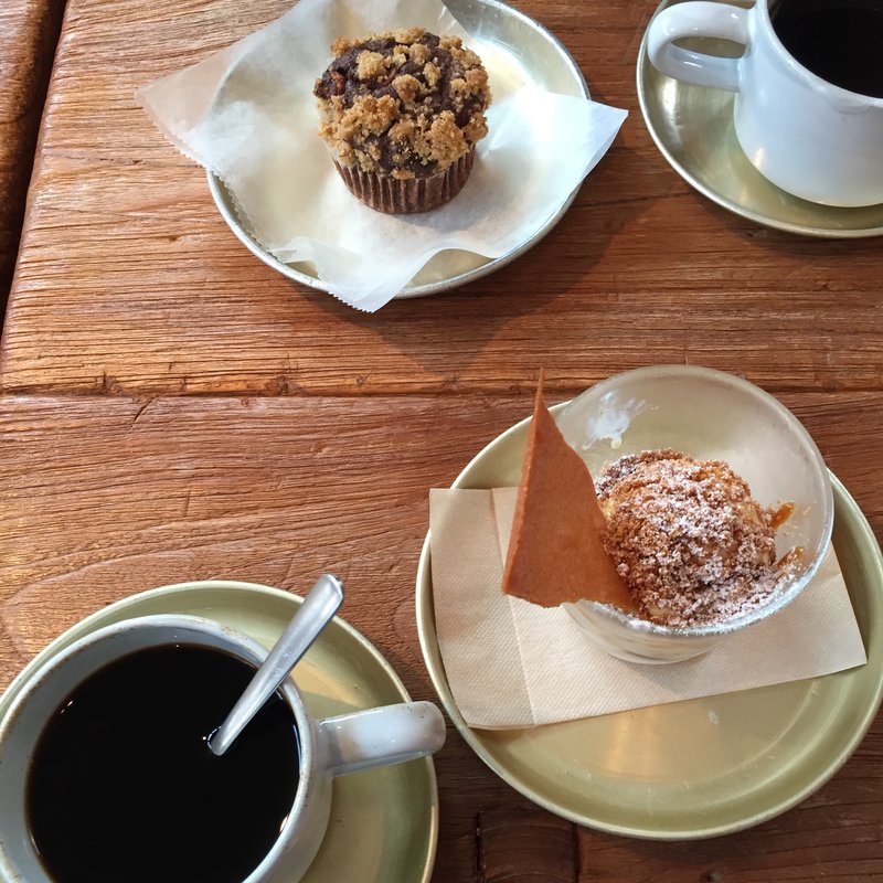 ココアとピーナッツバターマフィン。塩キャラメルアイス。タンポポコーヒー(ロバギター )