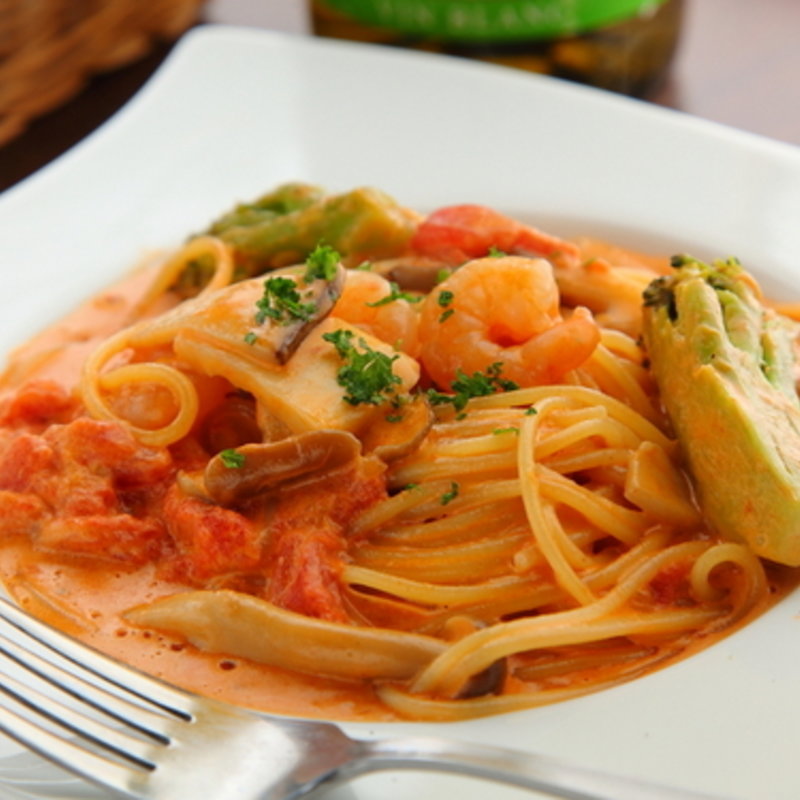 海老とブロッコリーときのこのパスタ(ボイボイ （boiboi）)