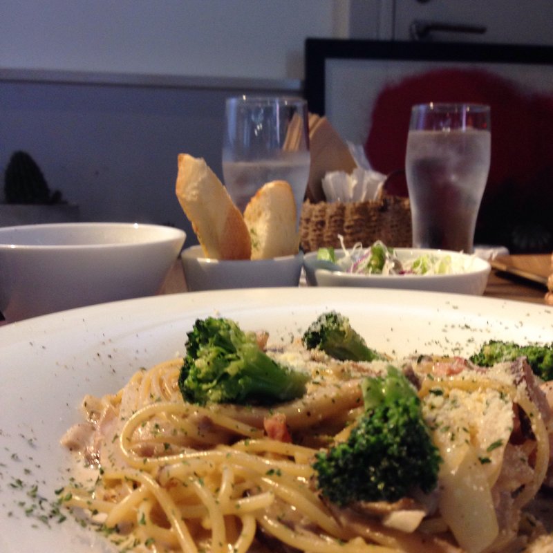 キノコとベーコンのパスタ(L,crew cafe)