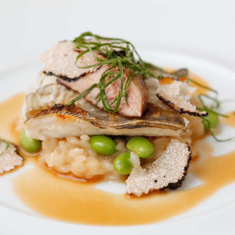 ソラマメと鰈のリゾット　トリュフ添え(L’enfant coeur et coeur ランファン クーエクー)