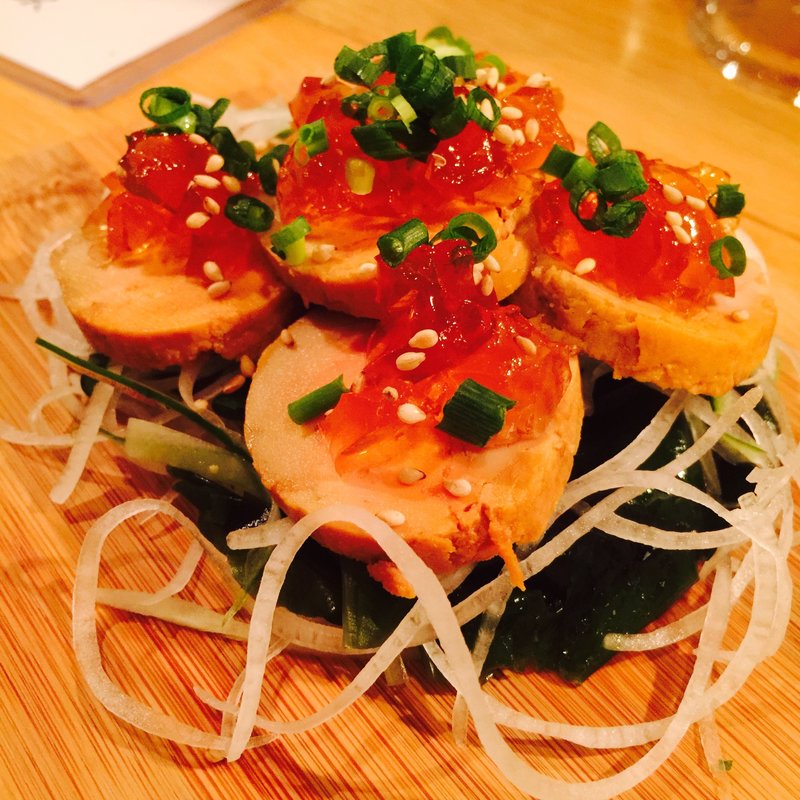 あん肝の燻製ポン酢ジュレで(くんせいとお酒のお店Ｃｈｏｉ)