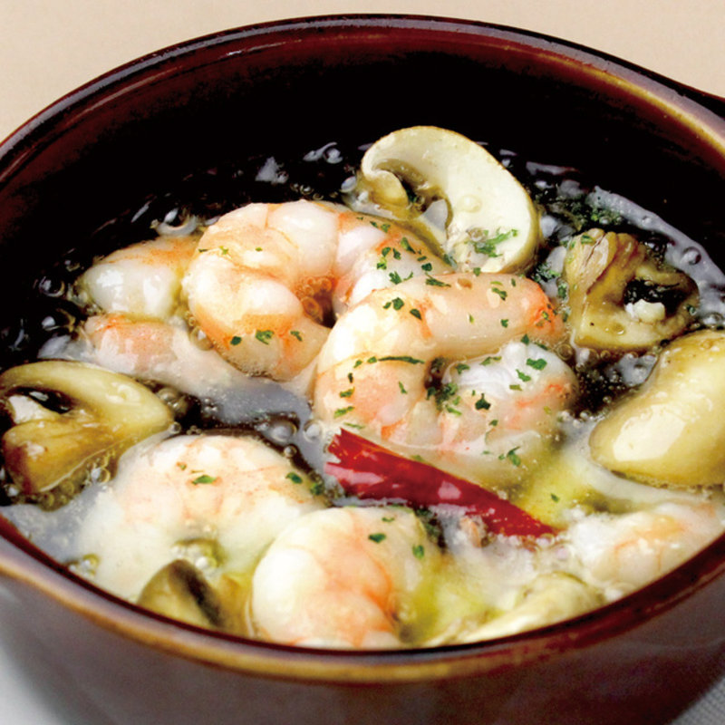 マッシュルームと小エビのアヒージョ(須田町食堂 秋葉原UDX店)