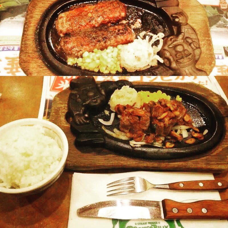 ガンコハンバーグ&ミスジステーキ(ミディアム ウェルダン)(ブロンコビリー 多摩店)