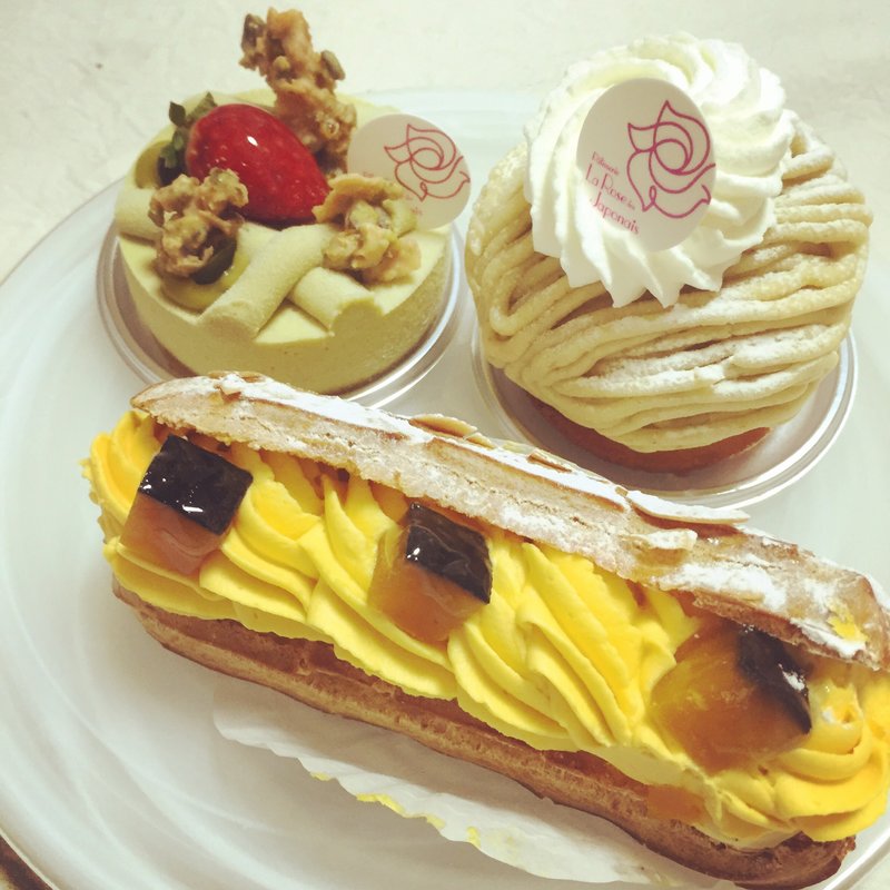 かぼちゃエクレア、ピスタチオ、モンブラン(ラ・ローズ・ジャポネ （La Rose des Japonais）)