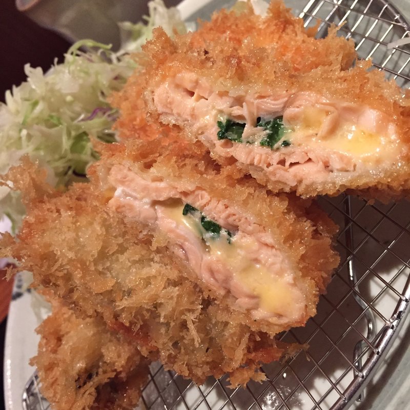 広島県産牡蠣フライとサーモンとチーズのはさみ揚げ御前(串揚げ 串亭 新宿代々木)