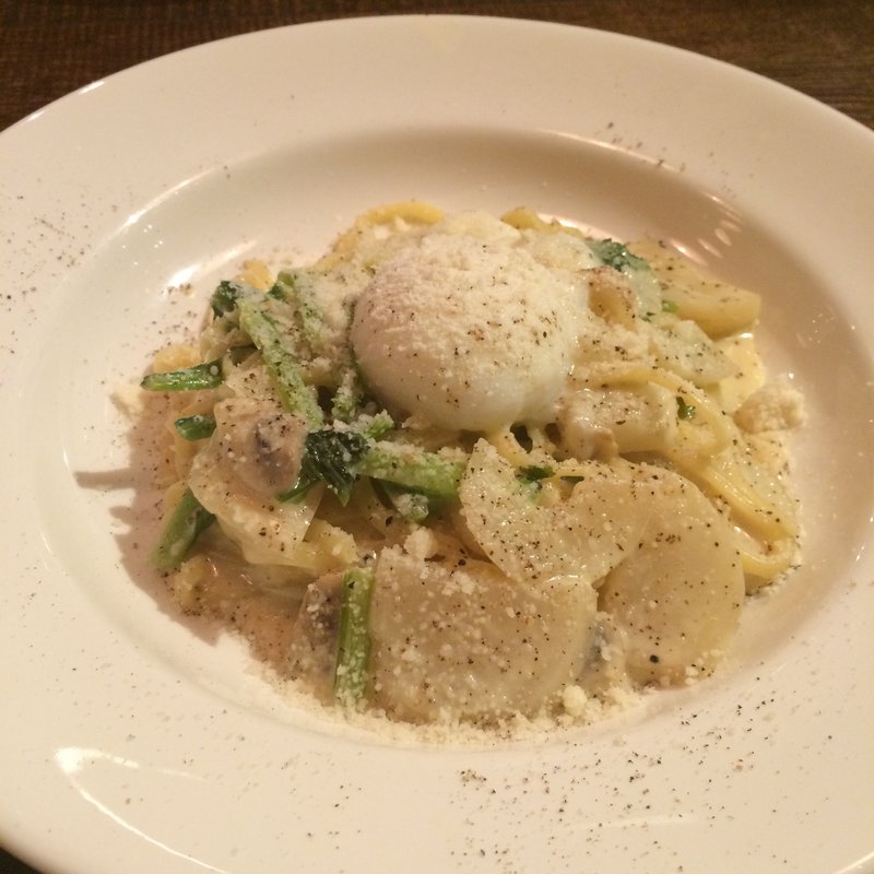 カブとマッシュルームのチーズたっぷりカルボナーラパスタ(24/7 restaurant)