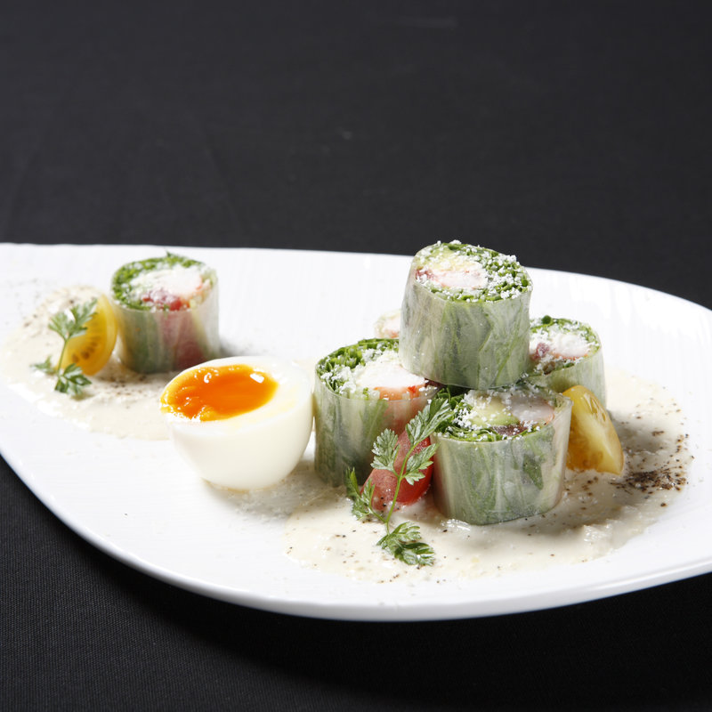 春巻き　温玉(和食鉄板焼き 銀座朔月)