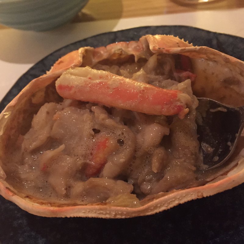 カニとフグの蟹味噌甲羅焼き(心・技・体 うるふ)