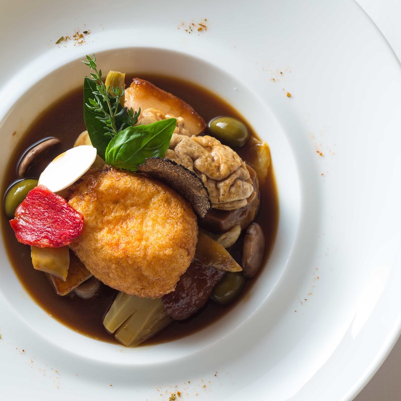 人参をまとったフォワグラのフォンダン トリュフ風味( レストラン タテル ヨシノ 芝)