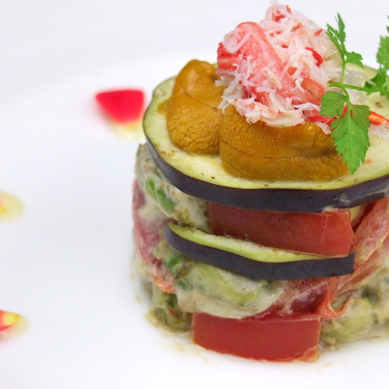 雲丹　茄子　アボカド(中目黒 鉄板焼 獅子丸 Lounge440)