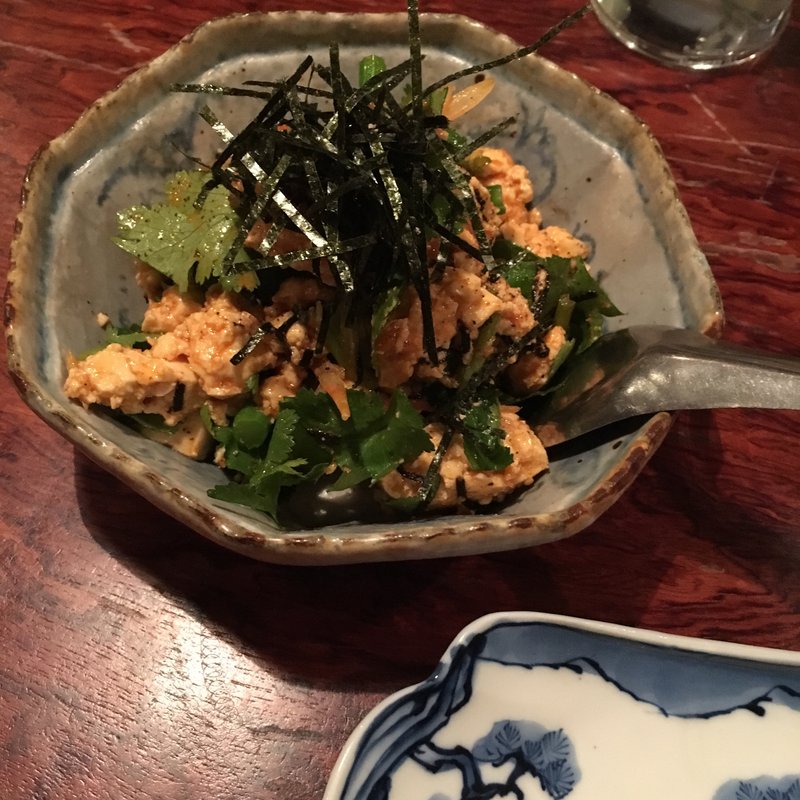 香菜と豆腐と菜花のピリ辛ナムル(さそう )