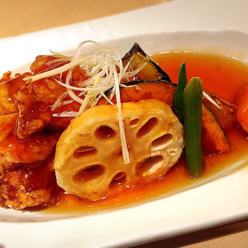 鶏と野菜の健康黒酢あんかけ(一汁五穀)