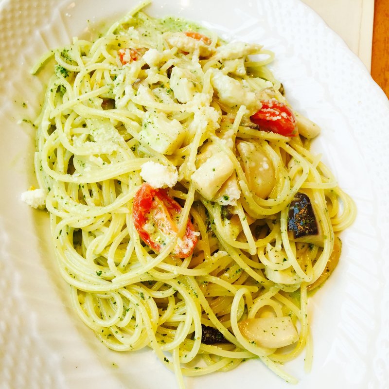 Bコース( ホタテとエリンギ茸のバジリコクリームソース)(トラットリア コルティブォーノ 阪急西宮ガーデンズ店)