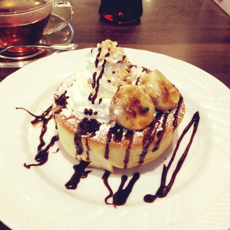 チョコバナナのスフレパンケーキ(星乃珈琲店 鹿児島新栄店 )