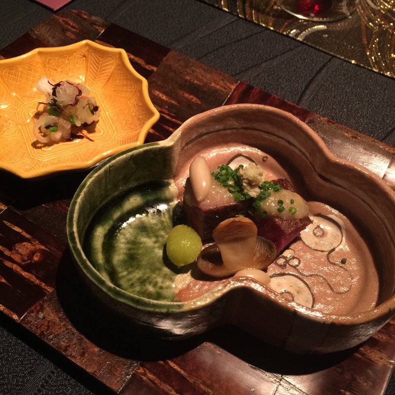 讃岐オリーブ牛 炙り焼き "玉葱"と"梨"(龍吟 （りゅうぎん）)