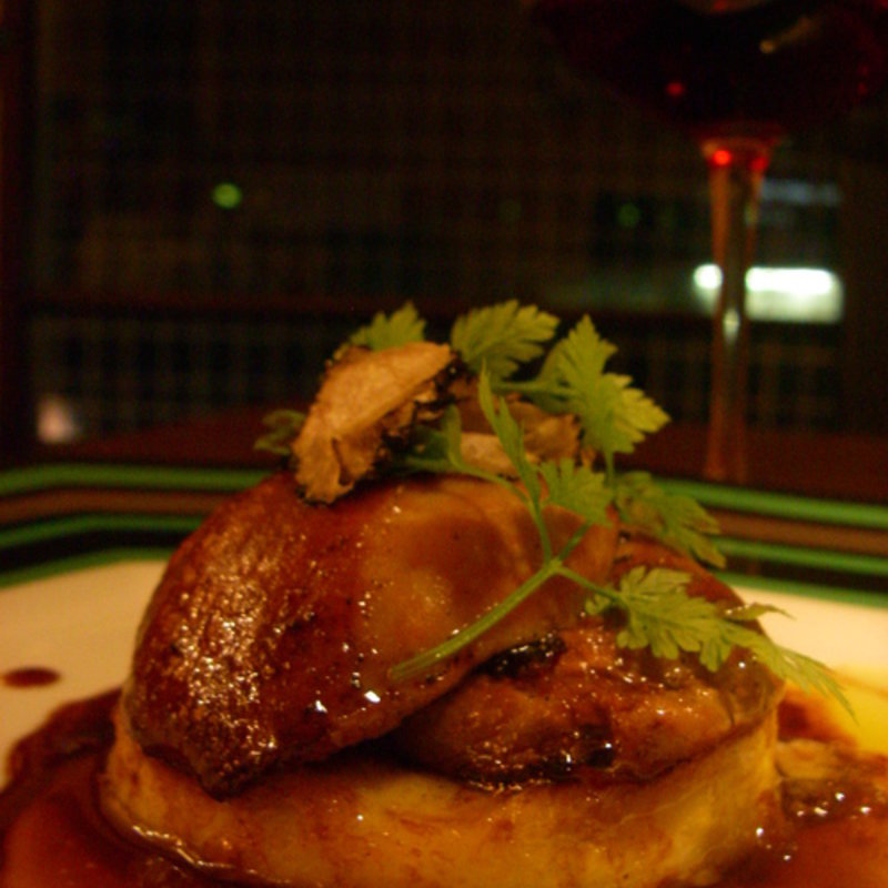 フォワグラのソテーとうもろこしのホットケーキ添え(アクサングラーブ・ル・ソレイユ)