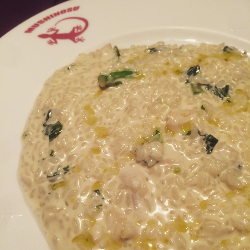 白身魚と菜の花のクリームリゾット(虫の巣)