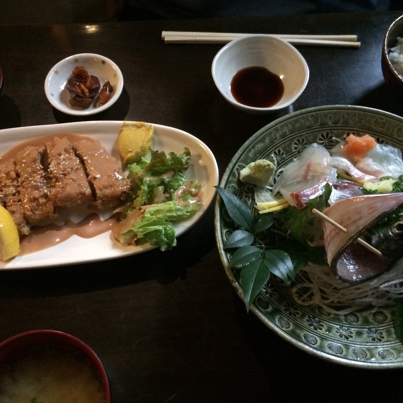 お刺身とお魚フライ定食(でんでん)