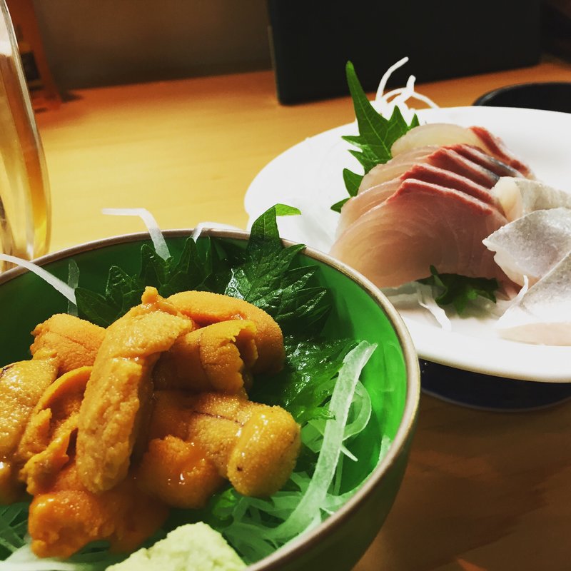 ぶり刺し&ウニ(鮨処 円（まる）)