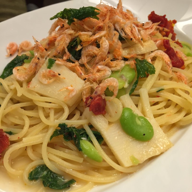 風味豊かな桜エビと明日葉、筍のペペロンチーノ（デザートセット）(ガルロネロ 横浜スカイビル店 )