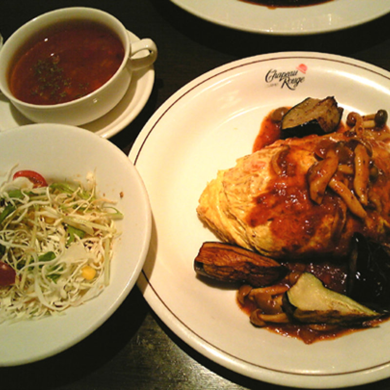 揚げなすときのこのオムライス(カジュアルレストラン しゃぽーるーじゅ 神戸モザイク ２F店)