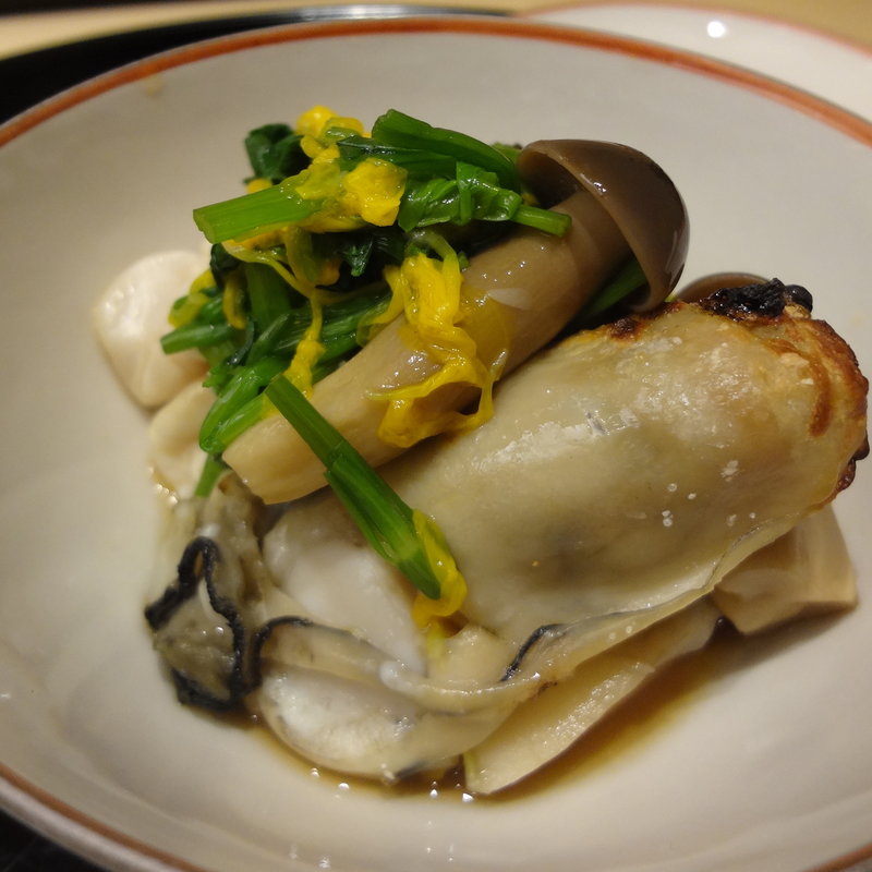 白子と焼き牡蠣のポン酢和え(さゝ木)