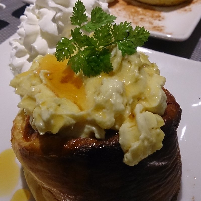 サツマイモプディング　スフレケーキ(コラボカフェ Cafe ASAN パンケーキ御徒町)