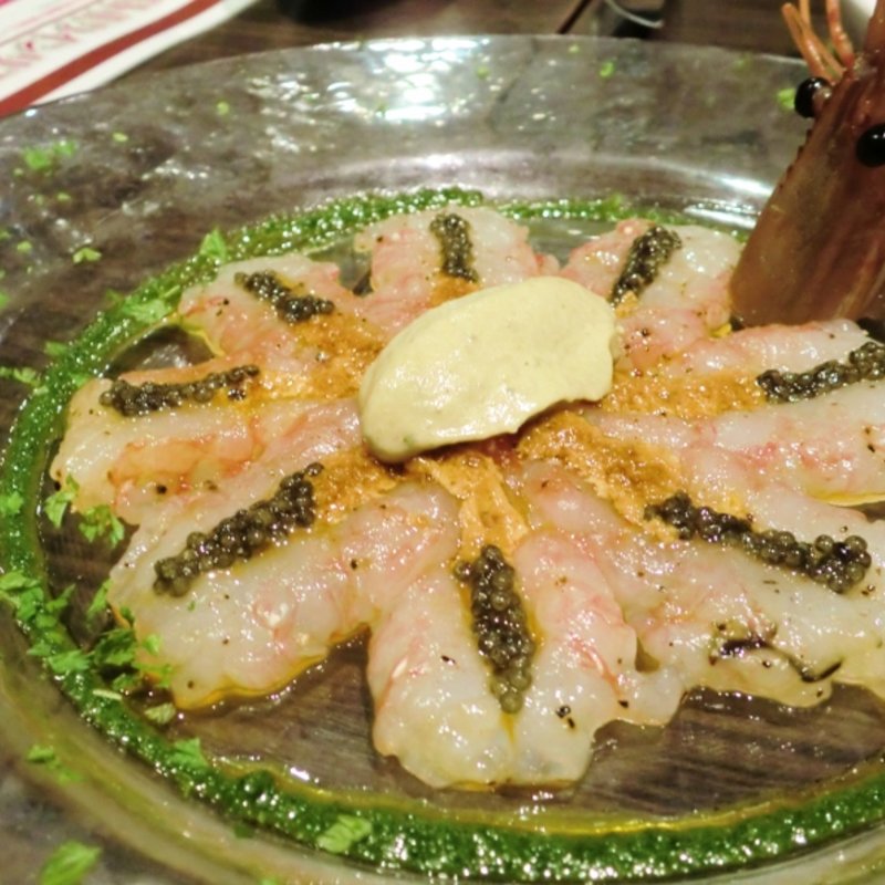 ボタン海老とキャビアのカルパッチョ　アボカドソース(俺のフレンチ　銀座店)
