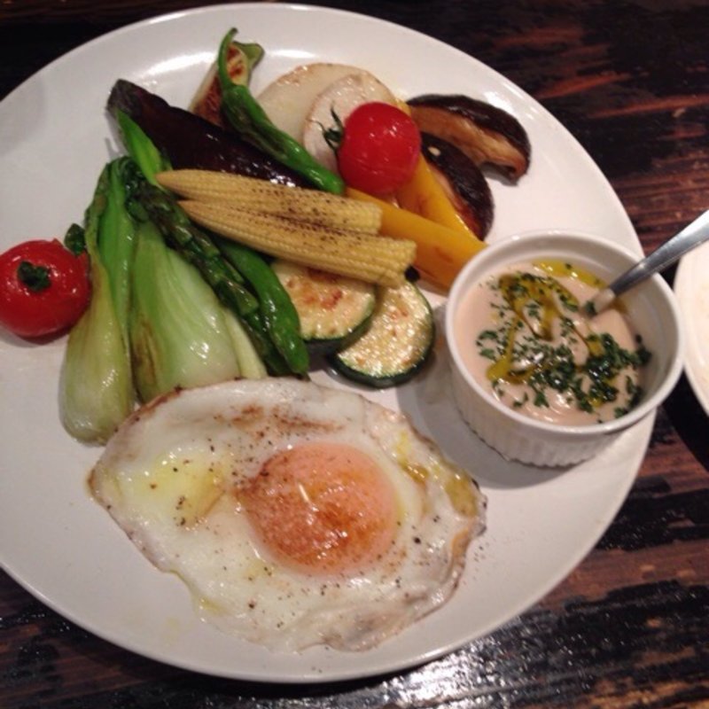 焼き野菜と半熟卵のバーニャカウダ(PIENO di cibo ピエーノデチーボ)