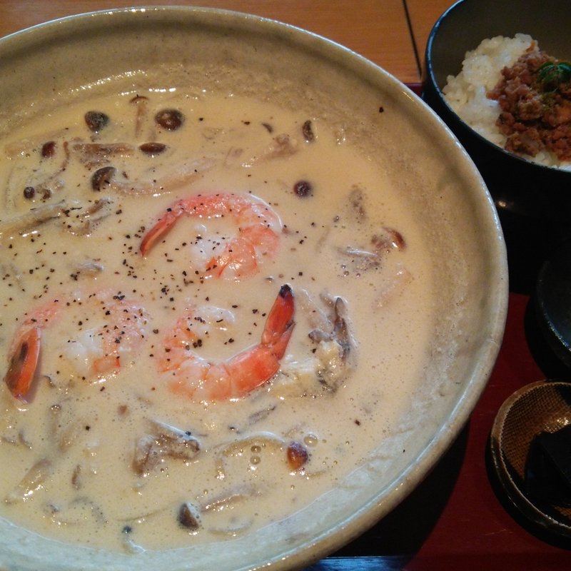 海老と茸の豆乳そば(鼓道 豊中店)