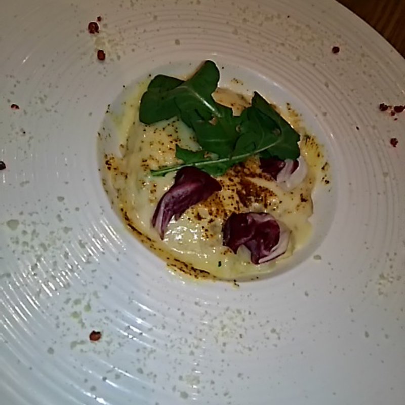 カリフラワーとホタテの玄米焼きリゾット　ルッコラ添え(LA LOBROS PAN TABLE CAFE 渋谷ヒカリエ店)