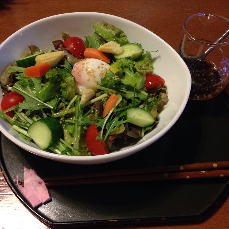 野菜たっぷりサラダの茶そば(冨月)