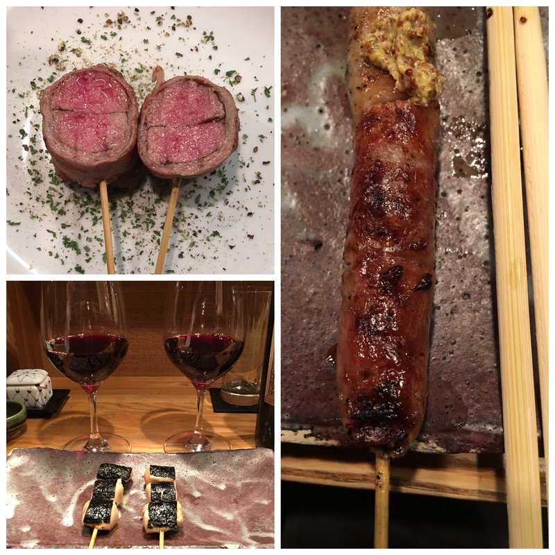 子羊の香草焼き、磯部巻き、自家製ソーセージ(きんぼし )