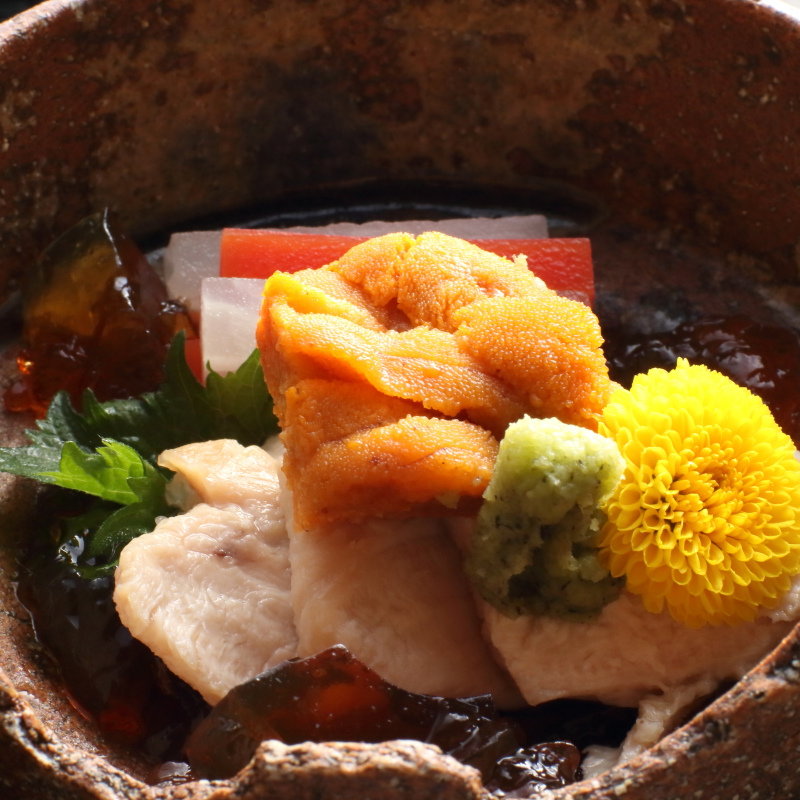 雲丹とハモの醤油ジュレ(とり要)