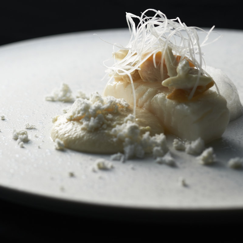 白身のポワレ　マスカルポーネチーズ(チャイナブルー)