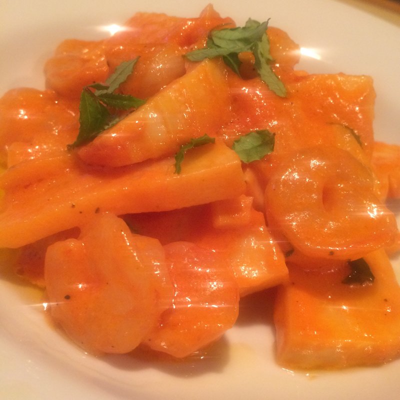 小海老とたけのこ トマトクリームソース(鹿児島の風 Io Berro)