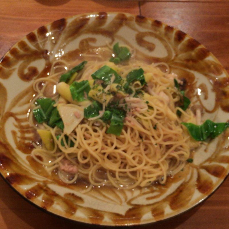 島タケノコとオオタリワタリのスパゲッティ(里主 （サトヌシ）)