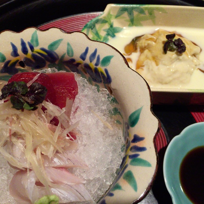 ランチコースのお刺身と生湯葉(明日香・本店)