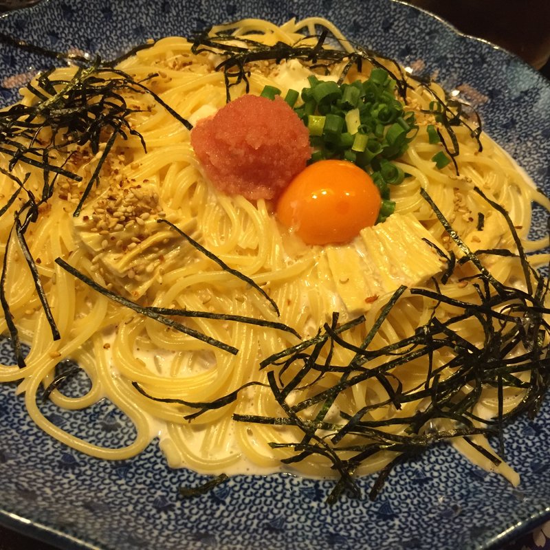 たらこと湯葉とモッツァレラチーズのカルボナーラセット(洋麺屋 五右衛門 京橋コムズガーデン店)